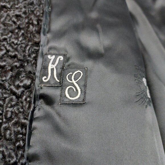 Vintage Malesi Furs Women's Black Luxury Curly Lamb Fur Coat Brown Mink Collar L - Picture 9 of 15